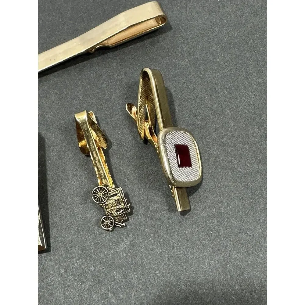 Lot Of‎ 4 Vintage Tie Clip Bar Clasp Gold Tone Stone Small Arson & More